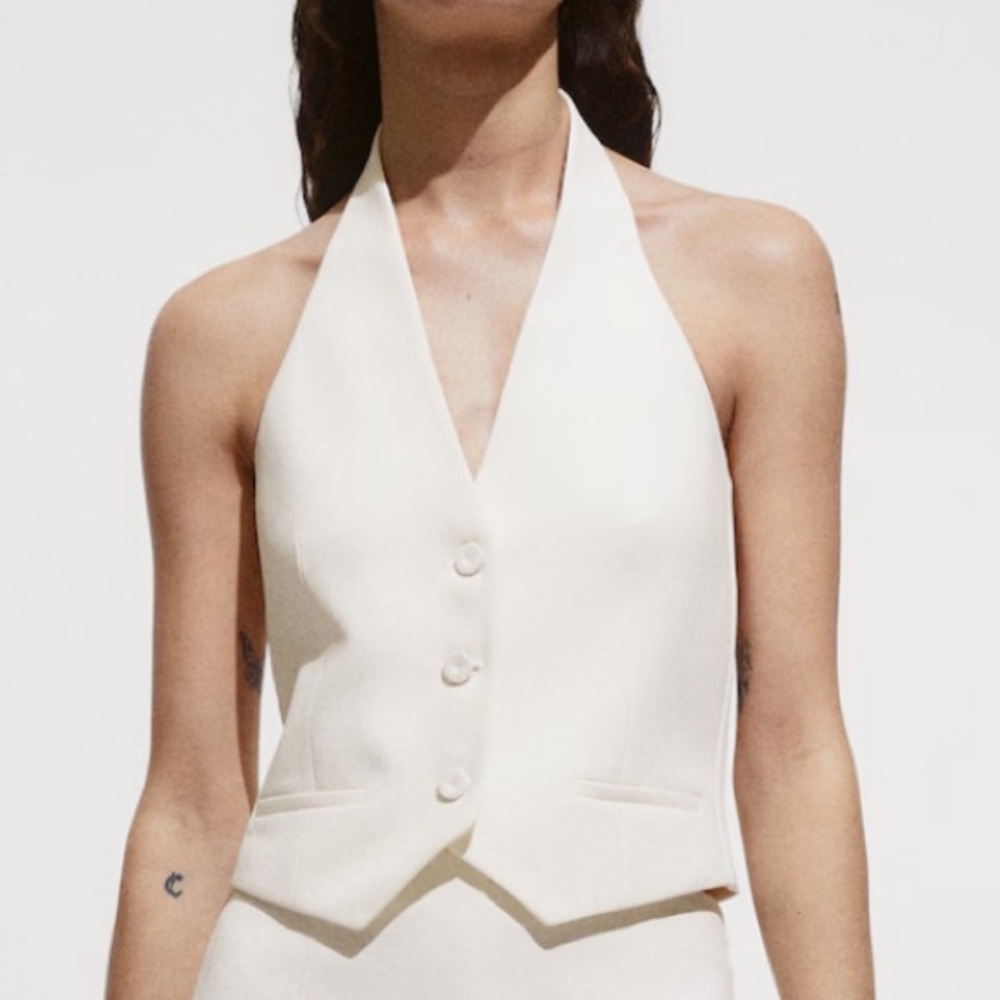 Mango Halter-neck Gilet with Buttons Ecru